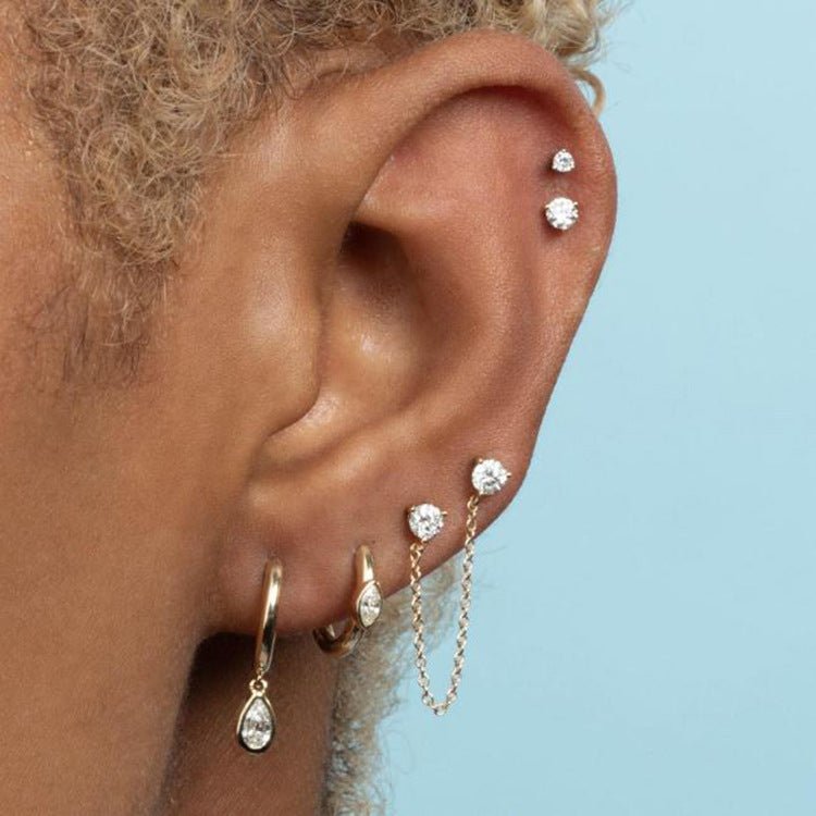 Snake Bitten Double Stud and Chain Earrings - Jewelry & Accessories - Earrings | EarReplaceable Jewelry