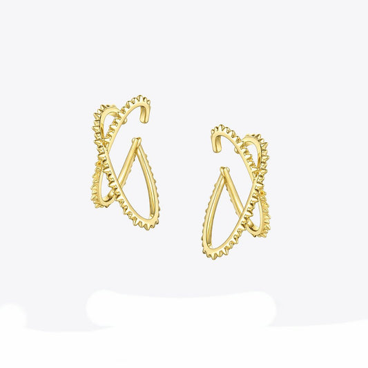 Spiked Criss Crossed Oval Gold Ear Cuffs | No Piercing - Jewelry & Accessories - Earrings | EarReplaceable Jewelry