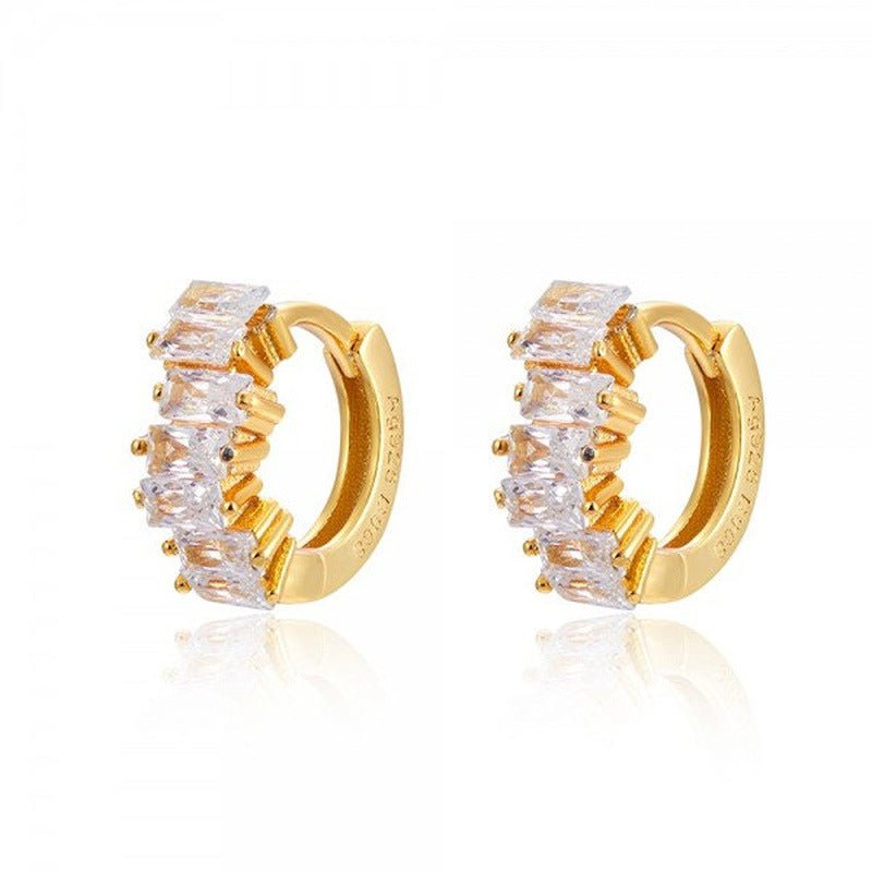 Stacked Rectangular Zircon Mini Hoops - jewelry - Earring Studs | EarReplaceable Jewelry