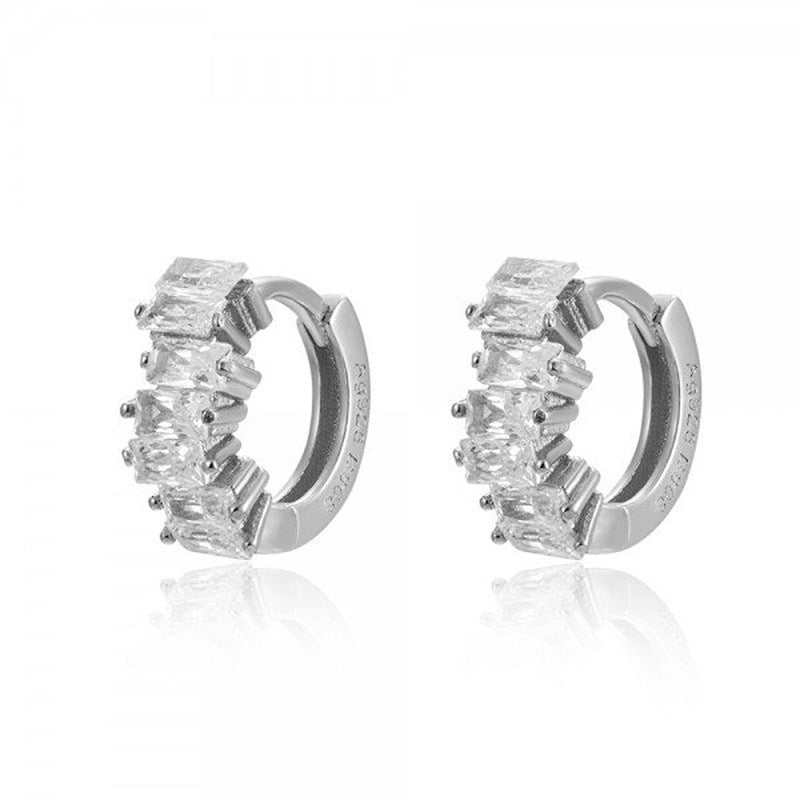 Stacked Rectangular Zircon Mini Hoops - jewelry - Earring Studs | EarReplaceable Jewelry