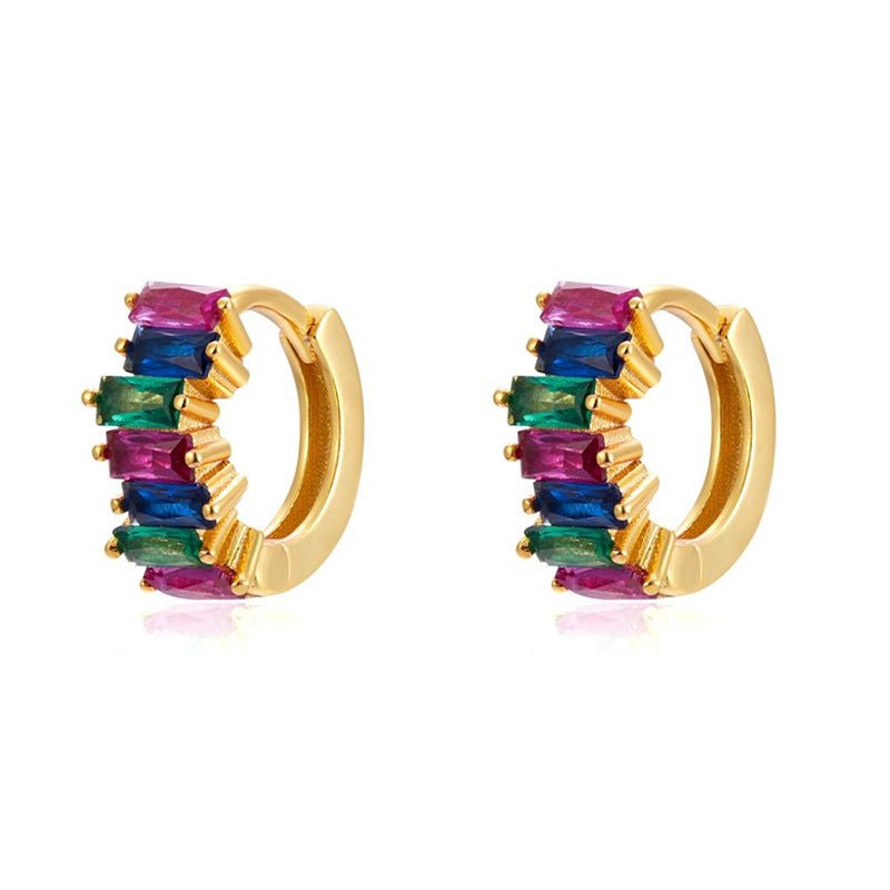 Stacked Rectangular Zircon Mini Hoops - jewelry - Earring Studs | EarReplaceable Jewelry