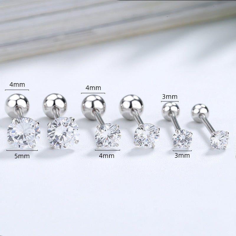 Sterling Silver and Zircon Four - claw Stud Earrings with Screw Backs - Jewelry & Accessories - stud-Earrings |EarReplaceable