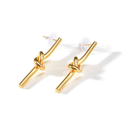 Tied in Knots Large Gold Stud Bar Earrings - Jewelry & Accessories - Earrings - Drop | EarReplaceable Jewelry