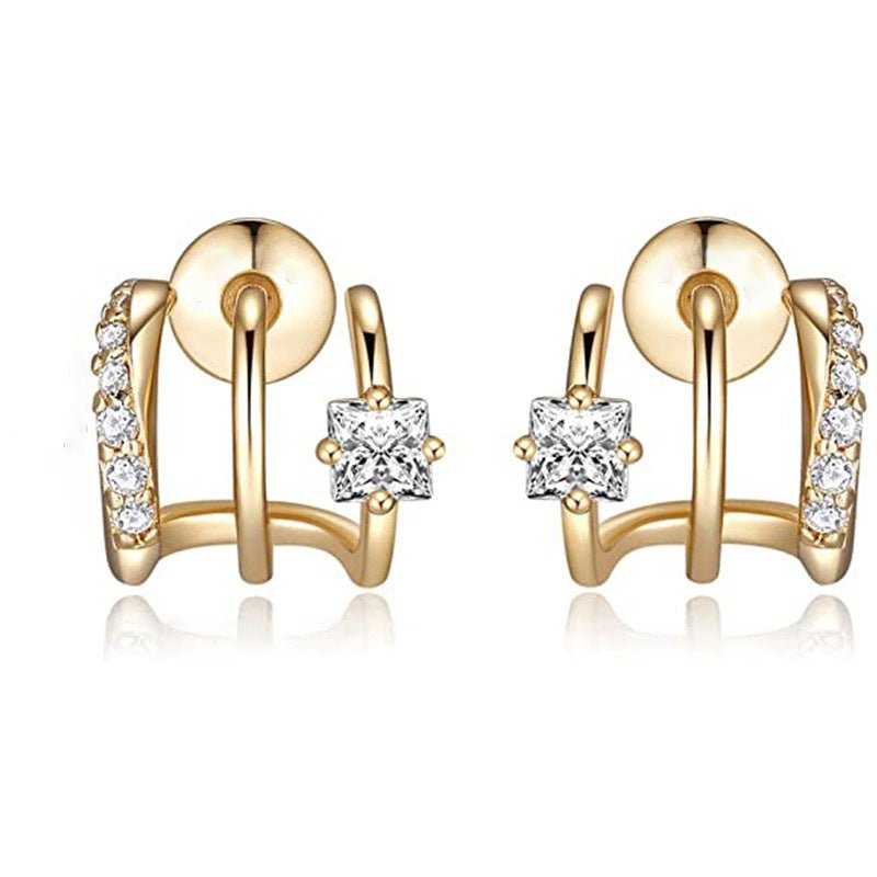 Triple Dip CZ and Gold Hoop Single Piercing Earrings - jewelry - Earring Studs | EarReplaceable Jewelry