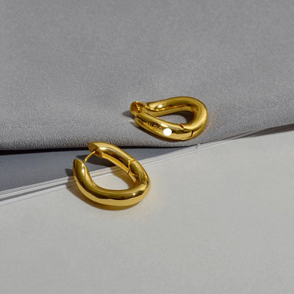 True Gold Chunky Oval Hoop Earrings | Exaggerated Oval Huggies - Jewelry & Accessories - Earrings - Hoop | EarReplaceable