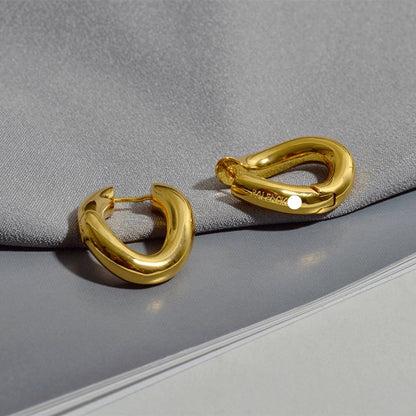 True Gold Chunky Oval Hoop Earrings | Exaggerated Oval Huggies - Jewelry & Accessories - Earrings - chunky - Hoops