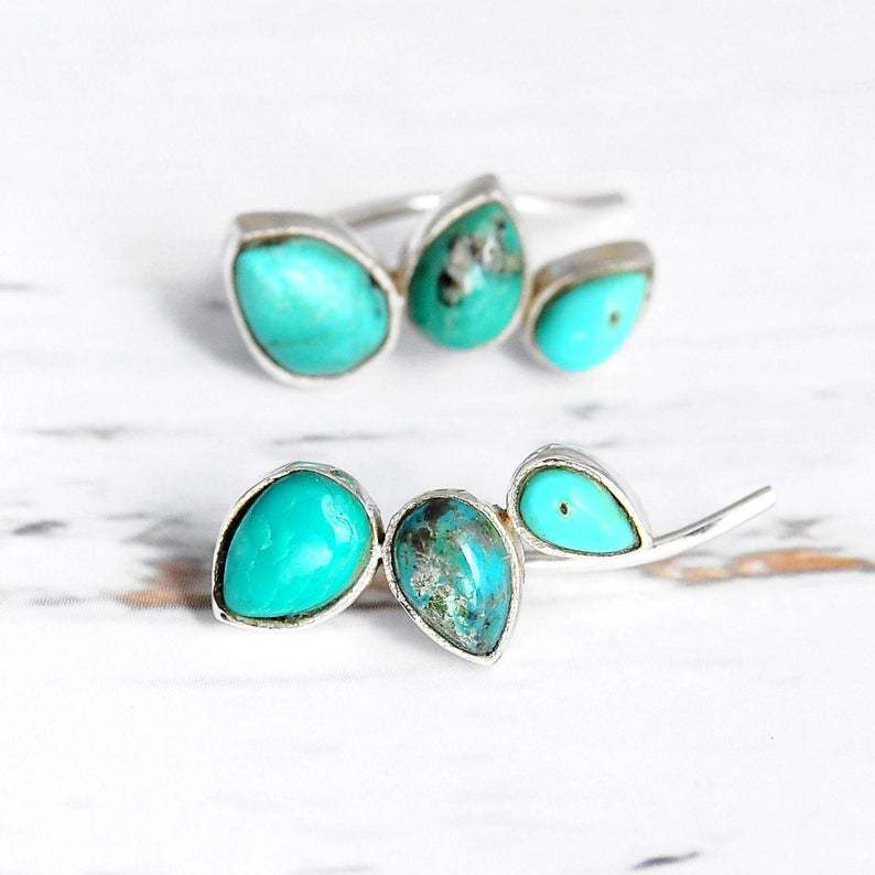 Turquoise and Silver Ear Climbers - Jewelry & Accessories - Earrings | EarReplaceable Jewelry