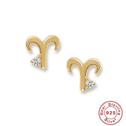 Twelve Constellation S925 Sterling and Diamond Stud Earrings - jewelry - Earring Studs | EarReplaceable Jewelry