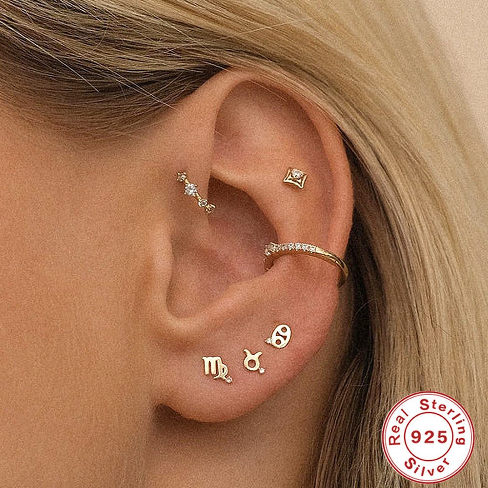 Twelve Constellation S925 Sterling and Diamond Stud Earrings - jewelry - Earring Studs | EarReplaceable Jewelry