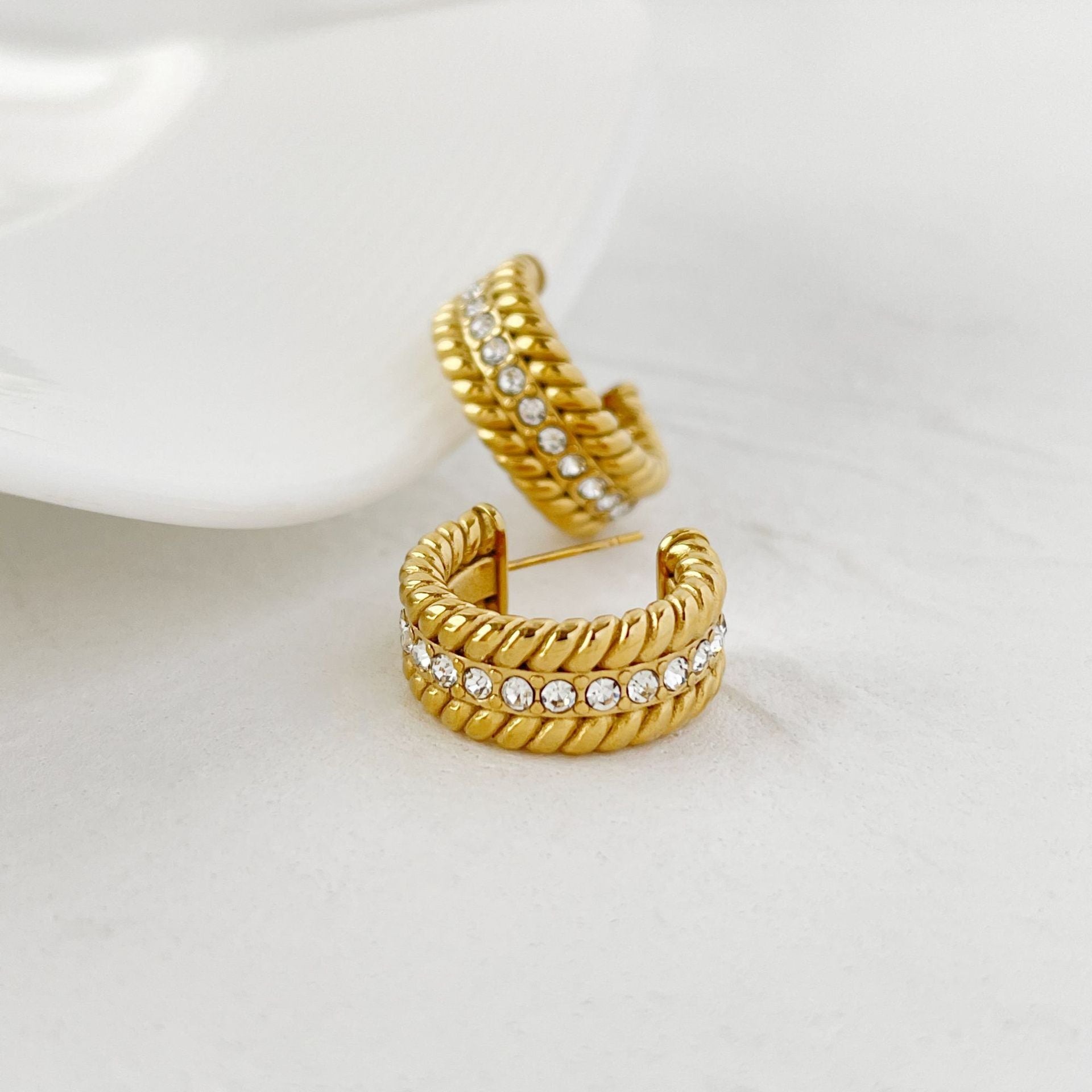 Twist of fate Gold Plated and Diamond Hoop Earrings - Jewelry & Accessories - Earrings | EarReplaceable Jewelry