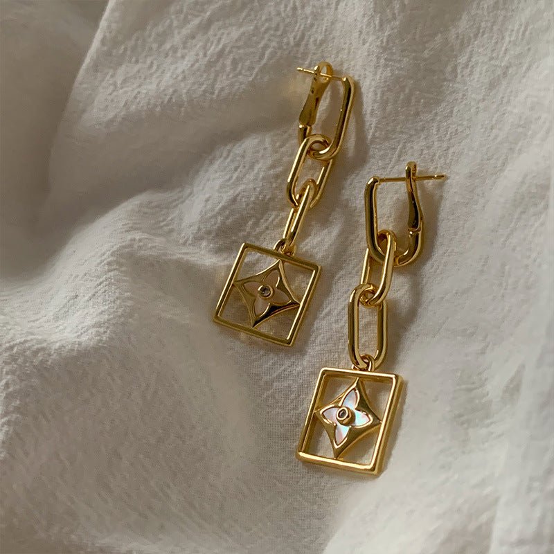 Vintage Style Flower and Chain Gold Drop Earrings - Jewelry & Accessories - Earrings - Drop | EarReplaceable Jewelry