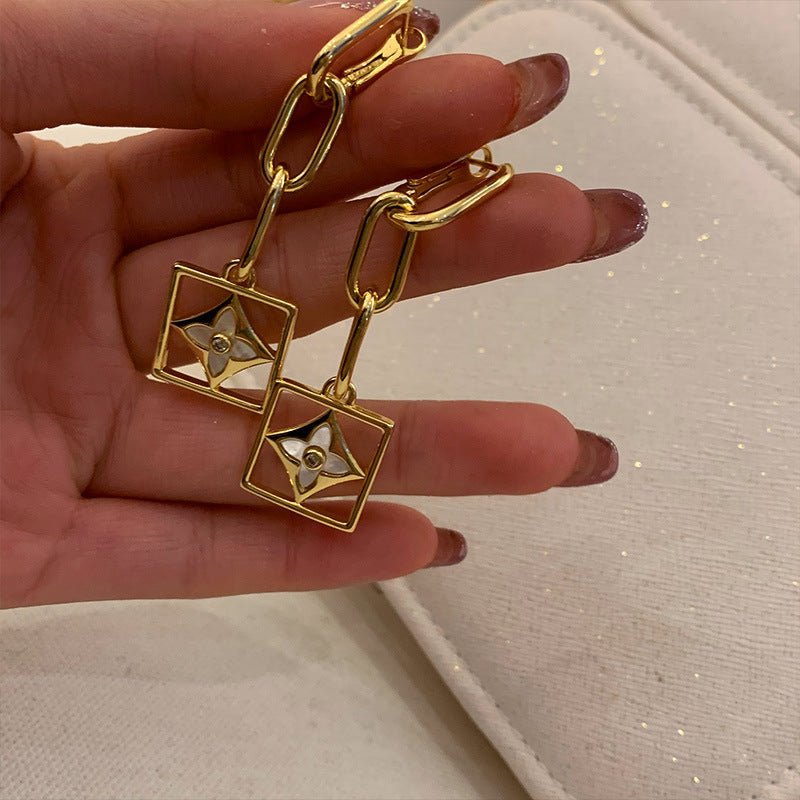Vintage Style Flower and Chain Gold Drop Earrings - Jewelry & Accessories - Earrings - Drop | EarReplaceable Jewelry